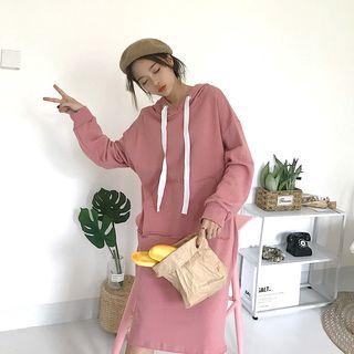 Plain Loose-fit Hooded Pullover Dress