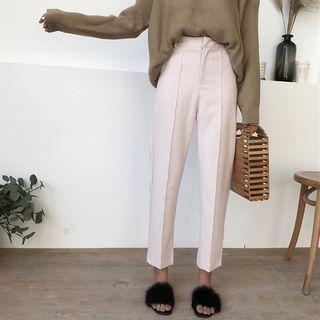 Plain High-waist Straight-cut Cropped Dress Pants