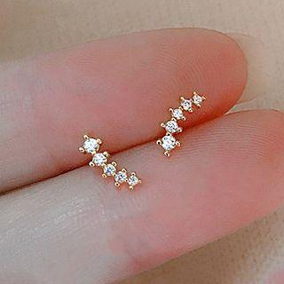 Rhinestone Curve Earring B740 - 1 Pair - Gold - One Size