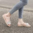 Faux Pearl Dotted Mesh Flat Sandals