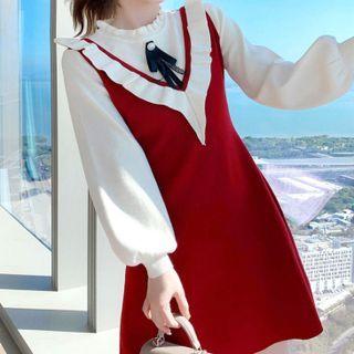 Two-tone Ruffle Trim Mini A-line Dress