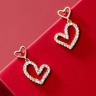 Heart Rhinestone Sterling Silver Dangle Earring 1 Pair - Gold - One Size