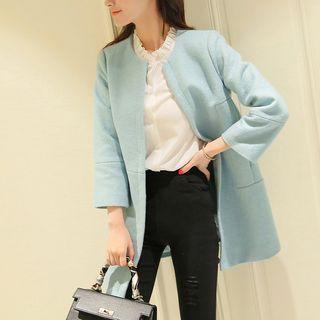 3/4-sleeve Plain Long Coat