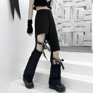 Cutout Bow Accent Straight Leg Pants