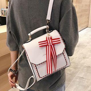 Faux Leather Bow Accent Contrast Trim Backpack