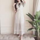 Printed Elbow-sleeve Maxi Chiffon Dress