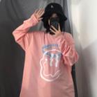Printed Long-sleeve T-shirt Pink - One Size