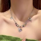 Heart Bead Pendant Alloy Necklace Silver - One Size