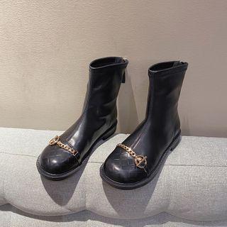 Block Heel Chain Accent Short Boots