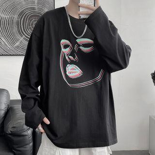 Long-sleeve Oversized Print T-shirt
