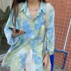 Long-sleeve Tie-dye Print Shirt Tie-dye - Blue & Green - One Size