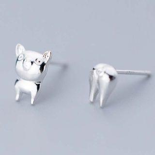 Non-matching 925 Sterling Silver Pig Earring S925 Silver - 1 Pair - Pig - One Size
