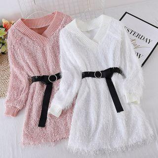 V-neck Long-sleeve Fringe Dress