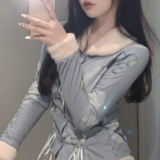 Floral Print Lace-up Shirt