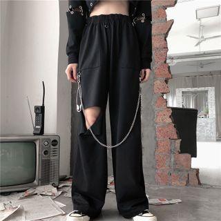 High-waist Cutout Straight Leg Pants / Waist Chain