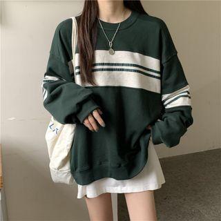 Color Panel Striped Long-sleeve Sweatshirt