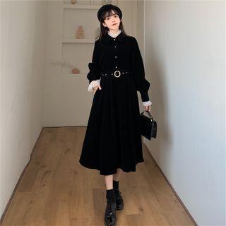 Puff-sleeve Midi A-line Dress / Flared-cuff Top