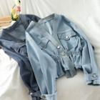 Ruched Buttoned Denim Blouse