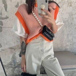 Sleeveless Two-tone Knit Top As Shown In Figure - One Size