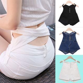 Cross Strap High-waist Denim Shorts