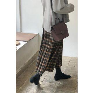 Accordion-pleat Plaid Maxi Skirt Green - One Size