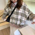 Long-sleeve Plaid Sweatshirt / Mock Neck Plain Top