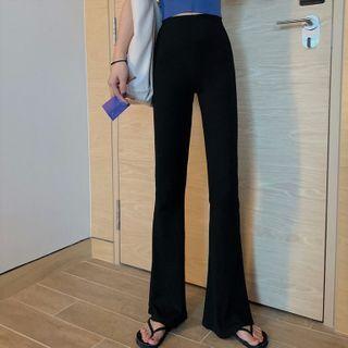 High-waist Boot-cut Pants Black - One Size