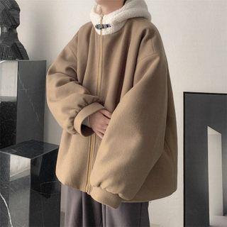 Long-sleeve Plain Woolen Zipped Jacket