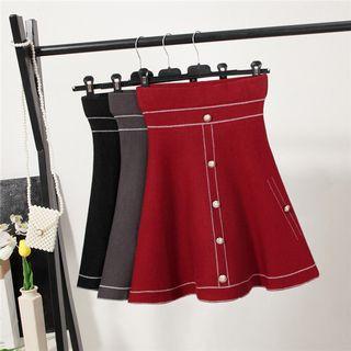 High-waist Knit Single-breasted Skirt