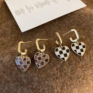 Heart Checker Glaze Alloy Dangle Earring