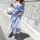 Off-shoulder Knotted Maxi Stripe Shirtdress