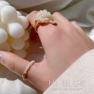 Set Of 2: Faux Pearl Stretch Ring Set Of 2 - Elastic Rope - Faux Pearl - 1.7cm