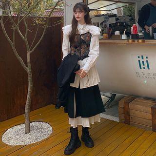 Long-sleeve Shirt / Spaghetti Strap Floral Print Top