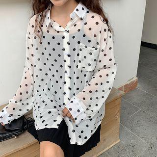 Pocket-front Dotted Sheer Shirt