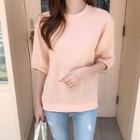 Banded-cuff Slit-side Linen T-shirt