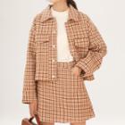 Set: Plaid Snap Button Jacket + A-line Mini Skirt