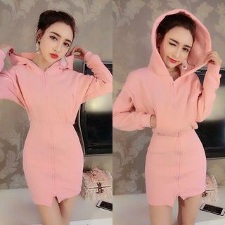 Zip Front Hooded Bodycon Dress