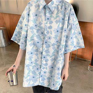 Flower Printed Short-sleeve  Button-up Shirt