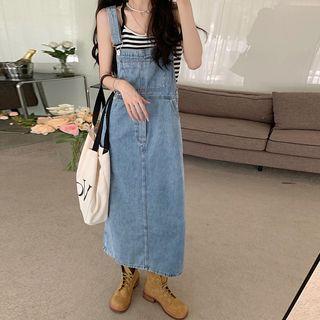 Hem Slit Denim Jumper Dress