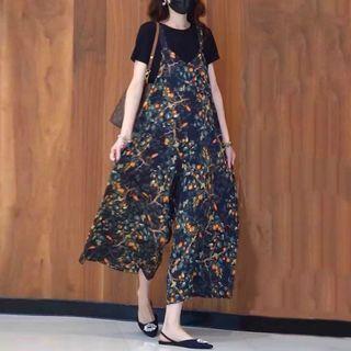 Floral Jumper Pants / Short-sleeve T-shirt / Set