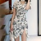 Short-sleeve Floral-print Mini A-line Dress