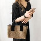 Contrast-handle Woven Straw Tote