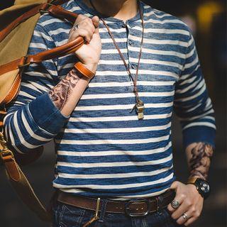 Striped Henley Long-sleeve T-shirt