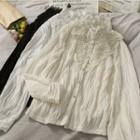 Mock-neck Lace Pleated Blouse
