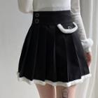 Fluffy Trim Pleated Mini A-line Skirt