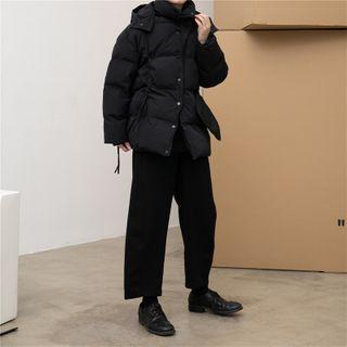 Padded Button-up Hooded Jacket Black - One Size