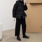 Padded Button-up Hooded Jacket Black - One Size