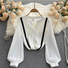 Long-sleeve V-neck Color Block Striped Top