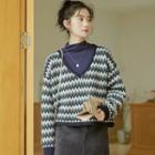 Zigzag Patterned Sweater / Long-sleeve Mock-neck Top / Set