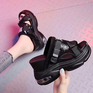 Iridescent Buckled Platform Wedge Sandals